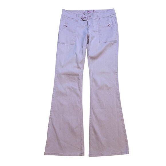 Y2K Plugg Pink Flared Leg Pants Buttoned Pockets And Floral Lining Size 9 - Picture 1 of 9
